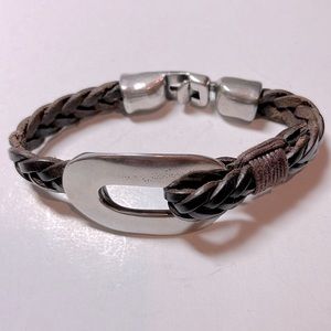 UNO de 50 Sterling silver & Leather Bracelet